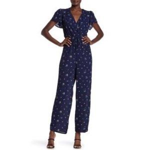 NEW Row A Navy Surplice V-Neck Floral Jumpsuit Size Small